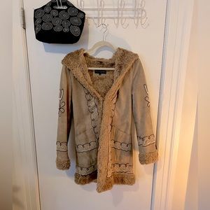 Vintage 90s does 70s Steve Madden embroidered penny lane coat with hood.